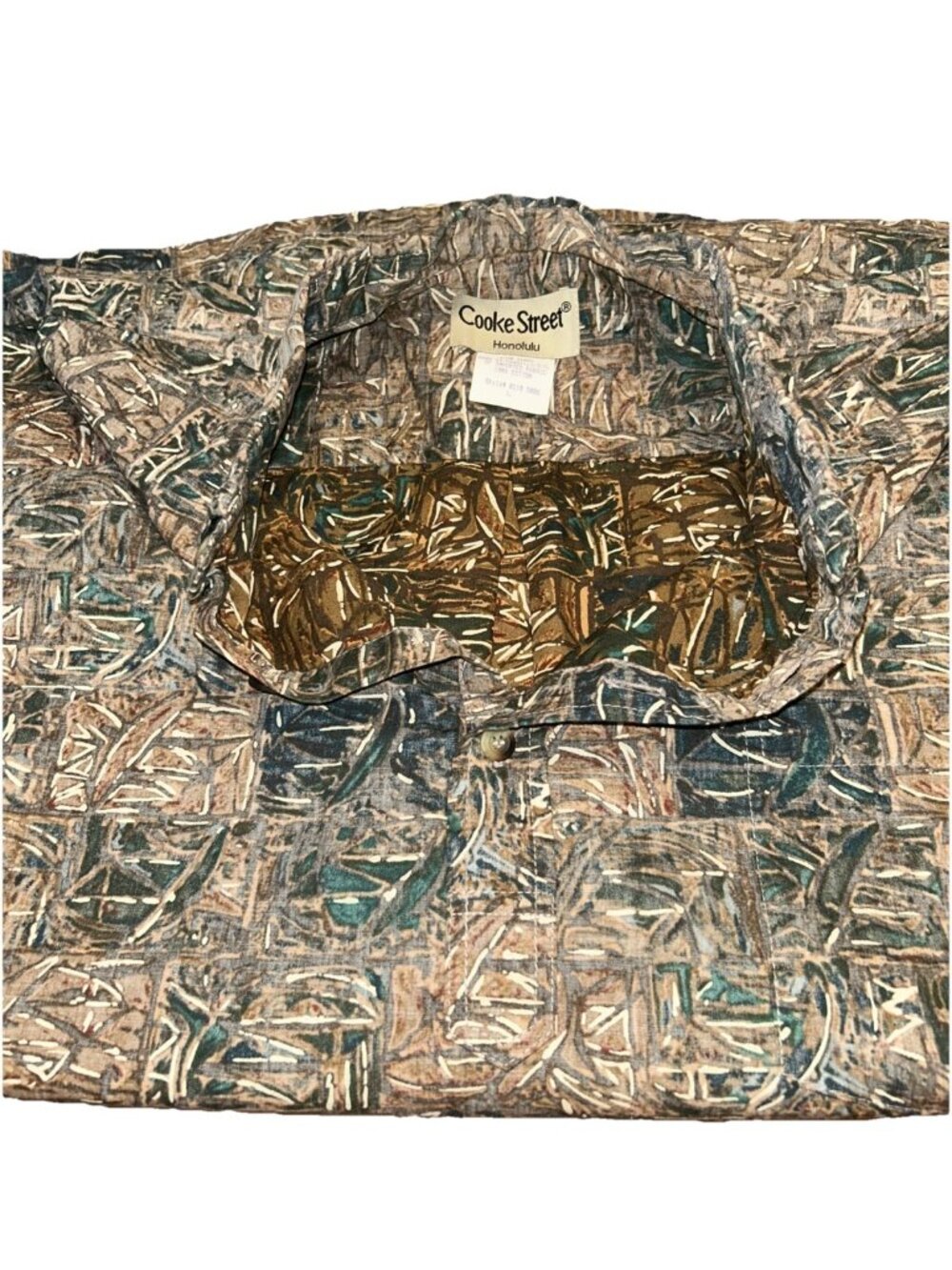 Men’s Cooke Street Pullover Shirt Short Sleeve Brown Geometric Size L Cotton USA